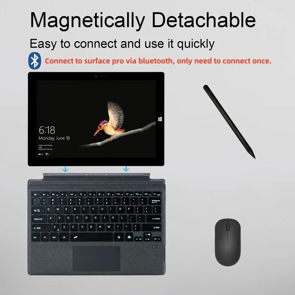 Zoof Wireless Bluetooth Keyboard for Surface Pro 3/4/5/6/7/7+ Charcoal Touchpad